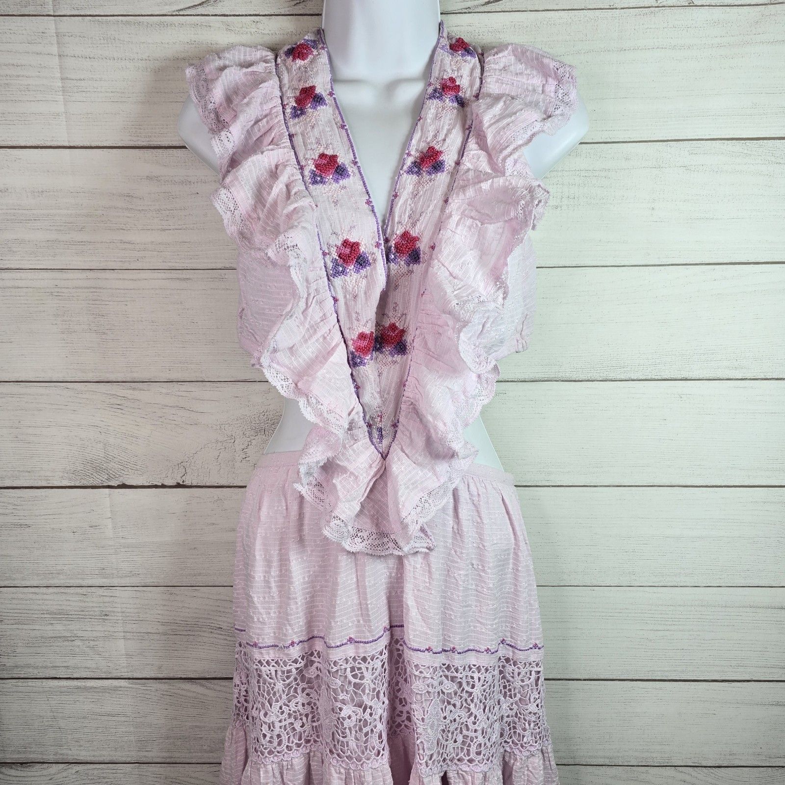 Loveshackfancy Lace Cottagecore Womens Floral Embroidered Maxi Embroidered Dress